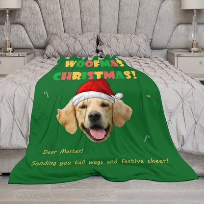 Custom Pet Face Woofmas Christmas Fleece Blanket-Green 3-WEPRINTME