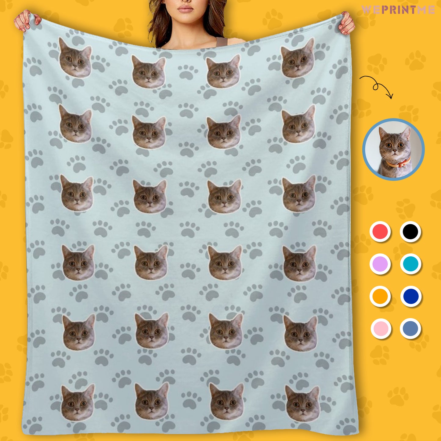 Custom Pet Face Paws Fleece Blanket