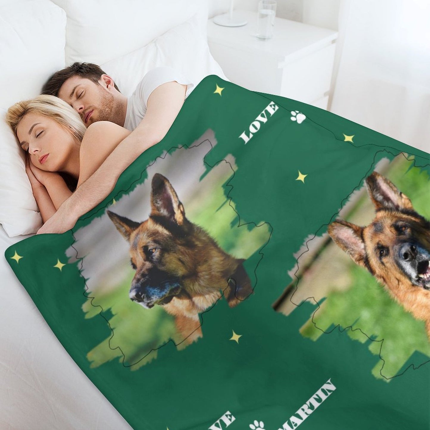 Custom Pet Photo Green Stars Fleece Blanket