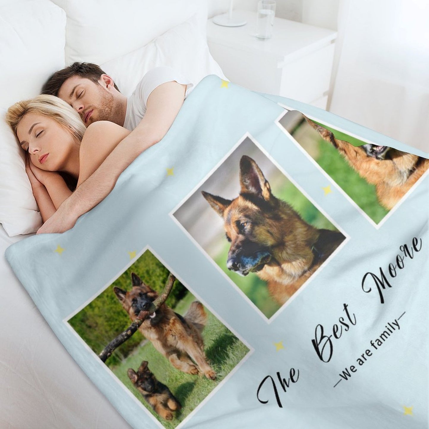 Custom Pet Photo Blue Stars Fleece Blanket