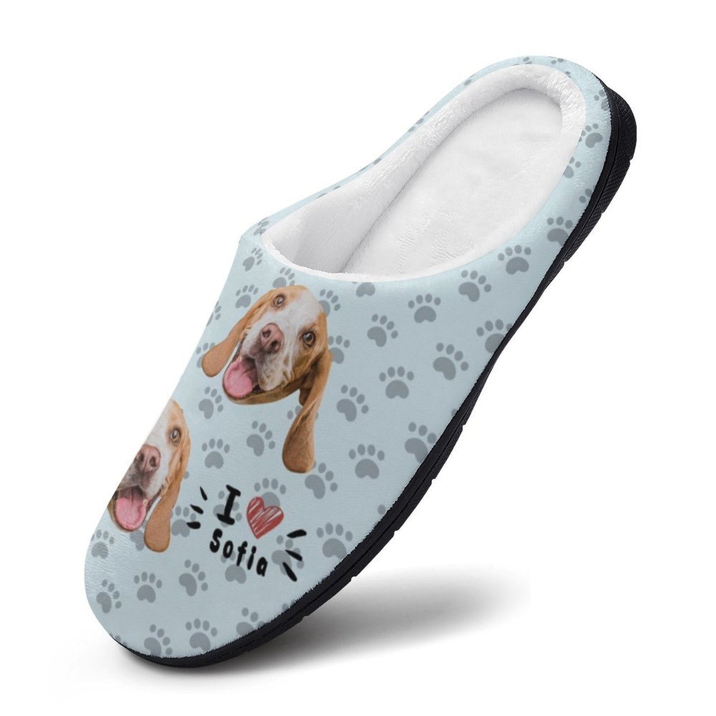 Custom Pet Face and Name Love Cotton Slippers