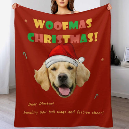 Custom Pet Face Woofmas Christmas Fleece Blanket-Red 5-WEPRINTME