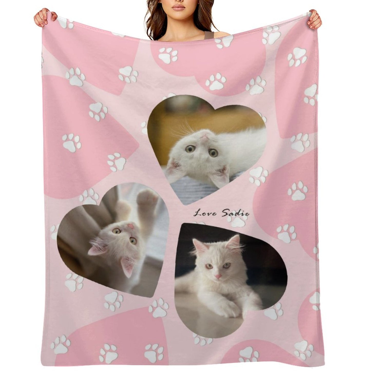 Custom Pet Photos Hearts Fleece Blanket