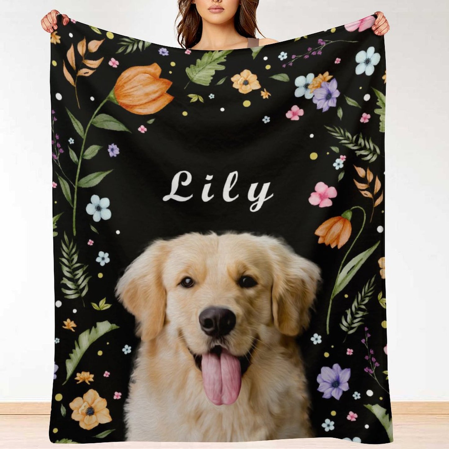 Custom Pet and Name Flower Fleece Blanket