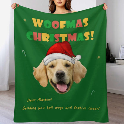 Custom Pet Face Woofmas Christmas Fleece Blanket-Green 2-WEPRINTME