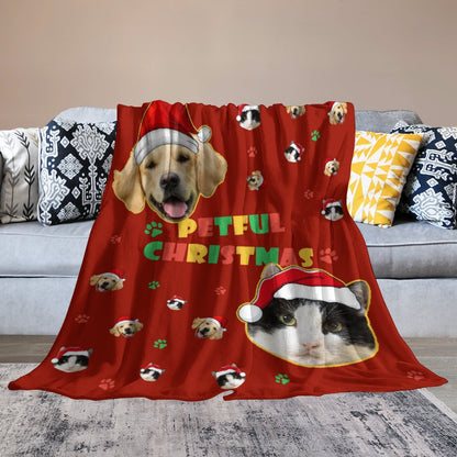 Custom Pet Face Petful Christmas Fleece Blanket-Red 6-WEPRINTME