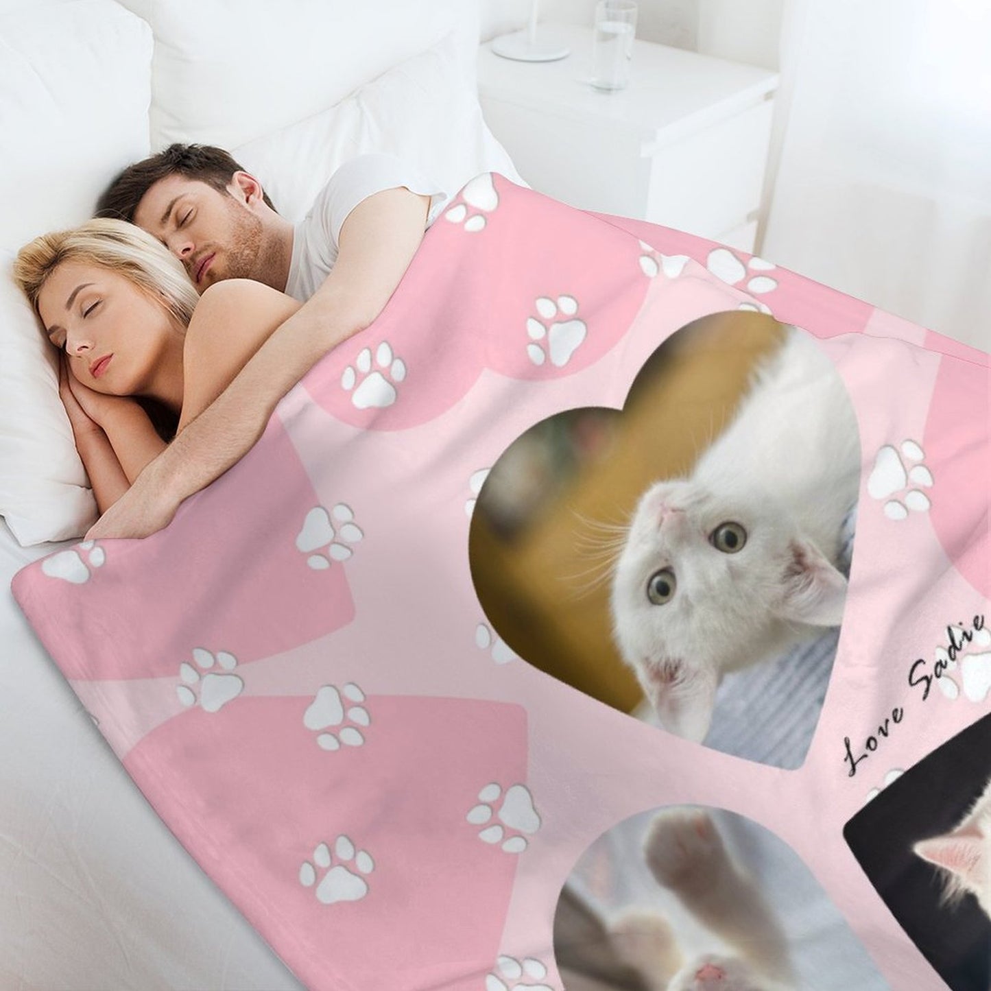 Custom Pet Photos Hearts Fleece Blanket