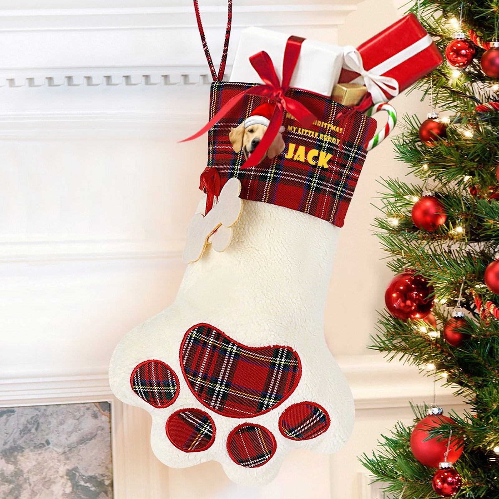 Personalized Pet Face and Name Paw Christmas Stockings-WEPRINTME-2