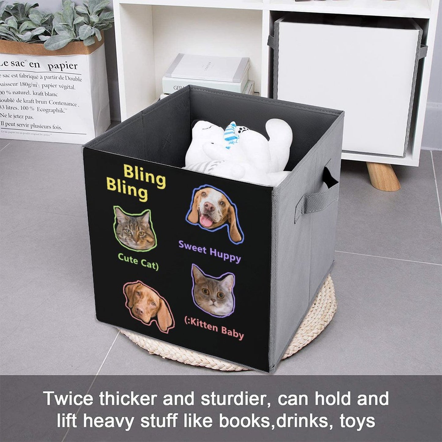 Custom Pet Face Bling Folding Storage Bins