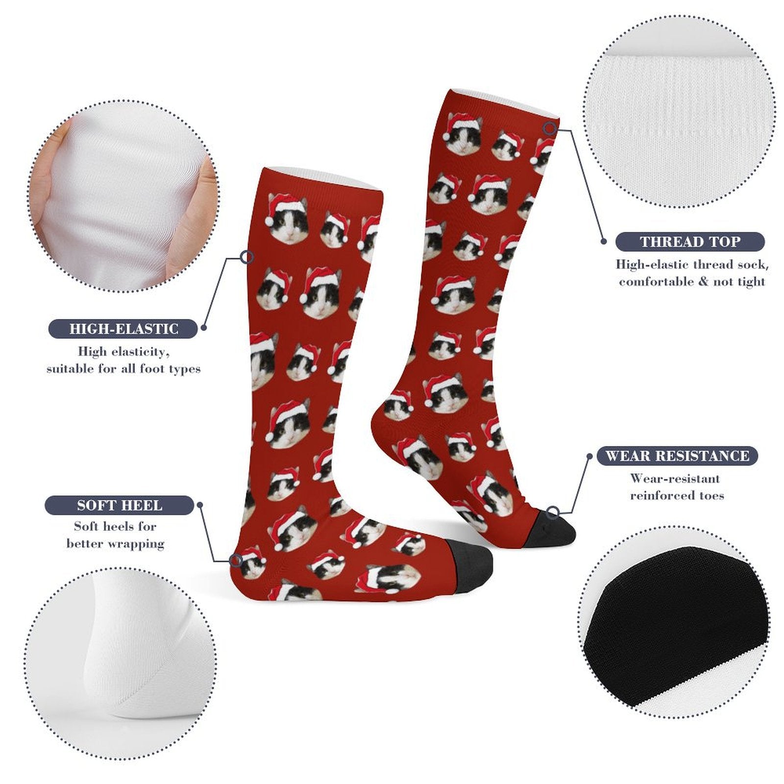 Custom Pet Face Christmas Socks-Red-WEPRINTME-6