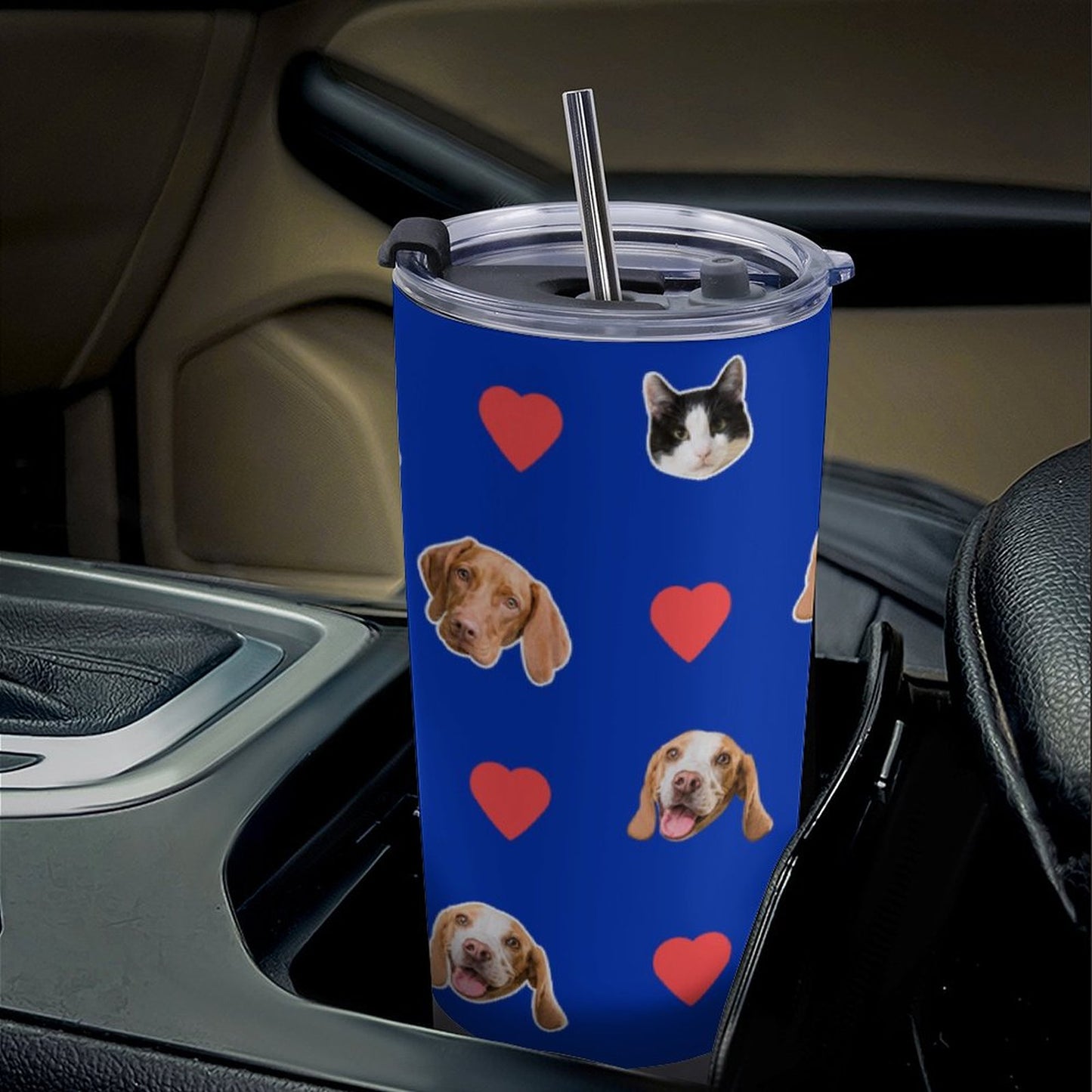 Custom Pet Face Heart Travel Mug