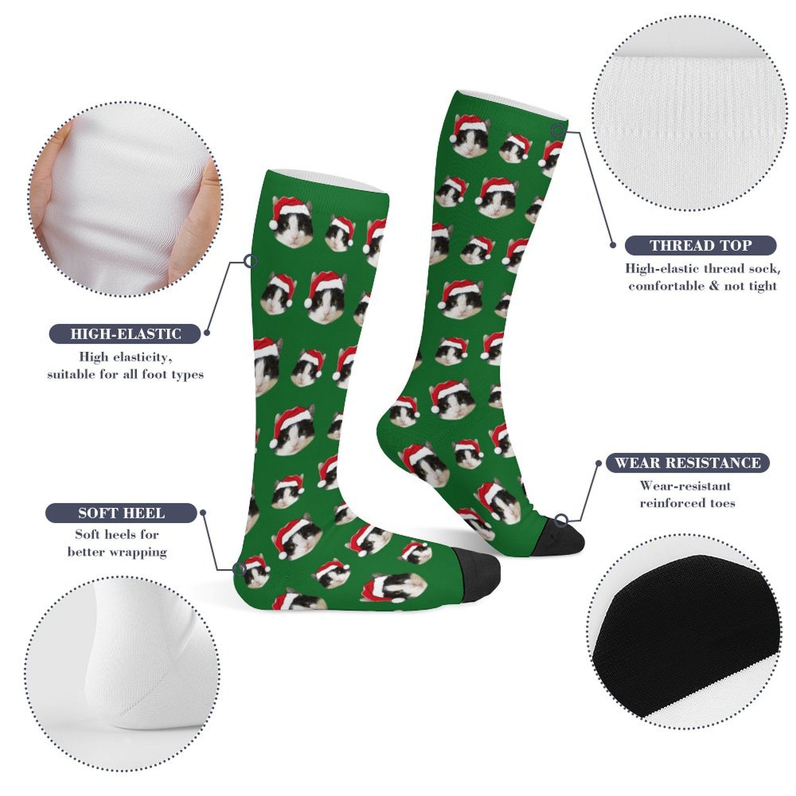 Custom Pet Face Christmas Socks-Green-WEPRINTME-6