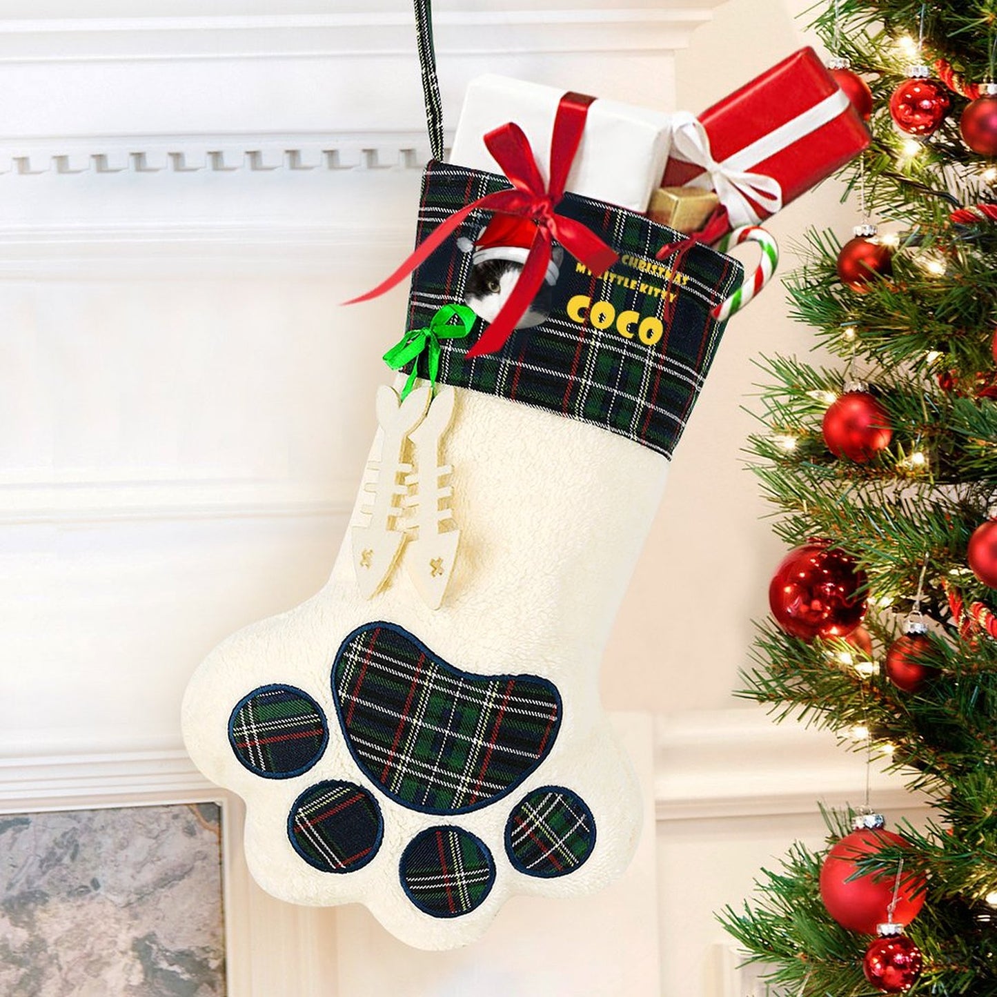 Personalized Pet Face and Name Paw Christmas Stockings-WEPRINTME-3