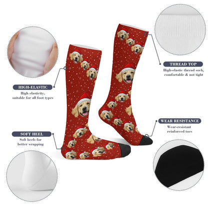 Custom Pet Face Snow Christmas Socks-WEPRINTME-9