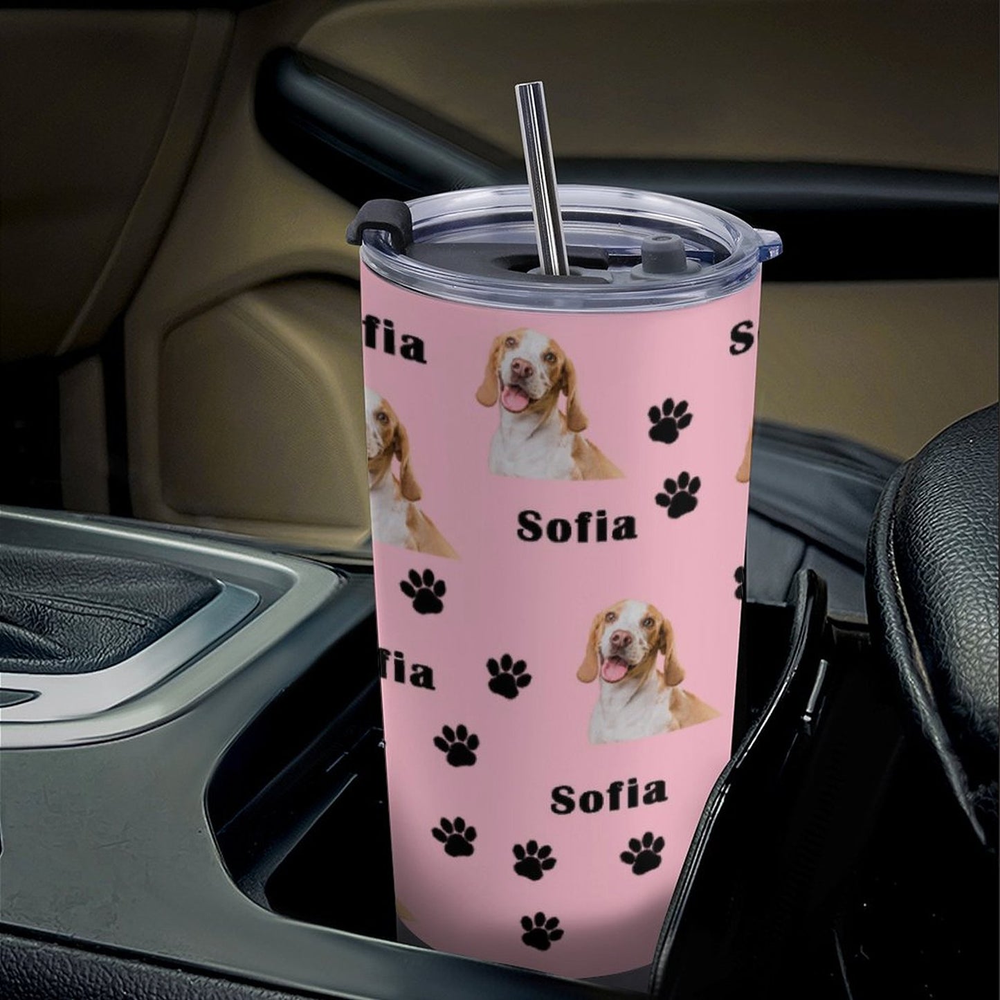 Custom Pet Face and Name Paws Travel Mug