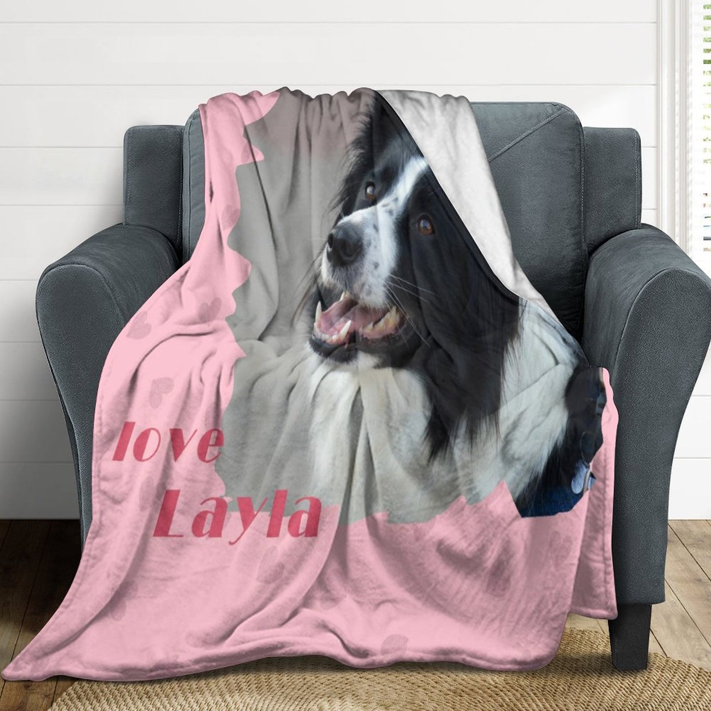 Custom Pet Photo Love My Pet Fleece Blanket