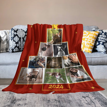 Custom Pet Photo Blanket Christmas Photo Tree Fleece Blanket-Red 6-WEPRINTME