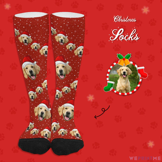 Custom Pet Face Snow Christmas Socks-WEPRINTME-1