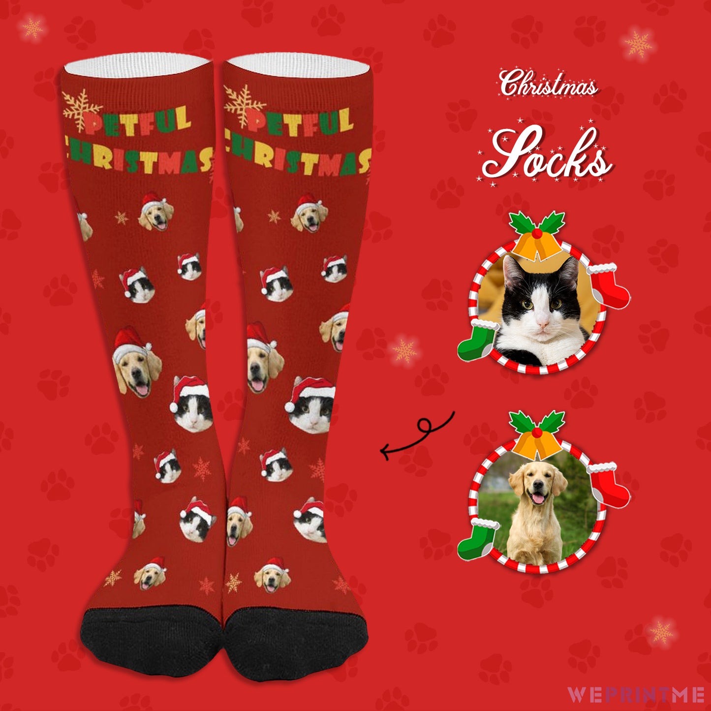 Custom Pet Face Petful Christmas Socks-WEPRINTME-1