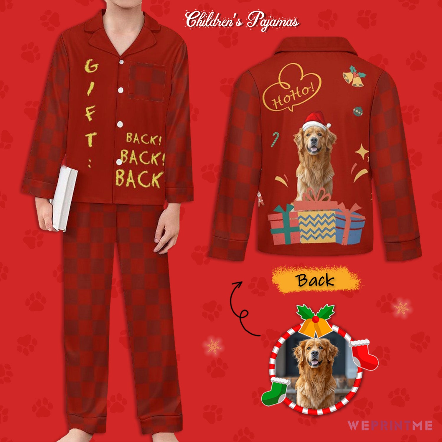 Custom Pet Face Gift Back Kids Christmas Pajamas-WEPRINTME