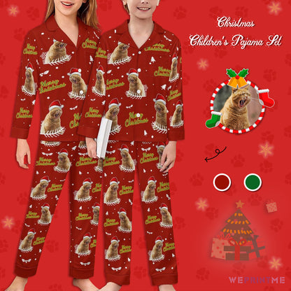 Custom Pet Merry Christmas Kids Christmas Pajamas-Red-WEPRINTME