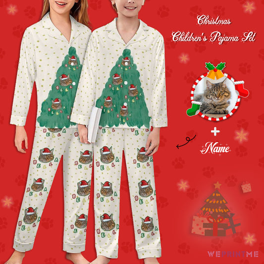 Custom Pet Face Christmas Tree Kids Pajamas