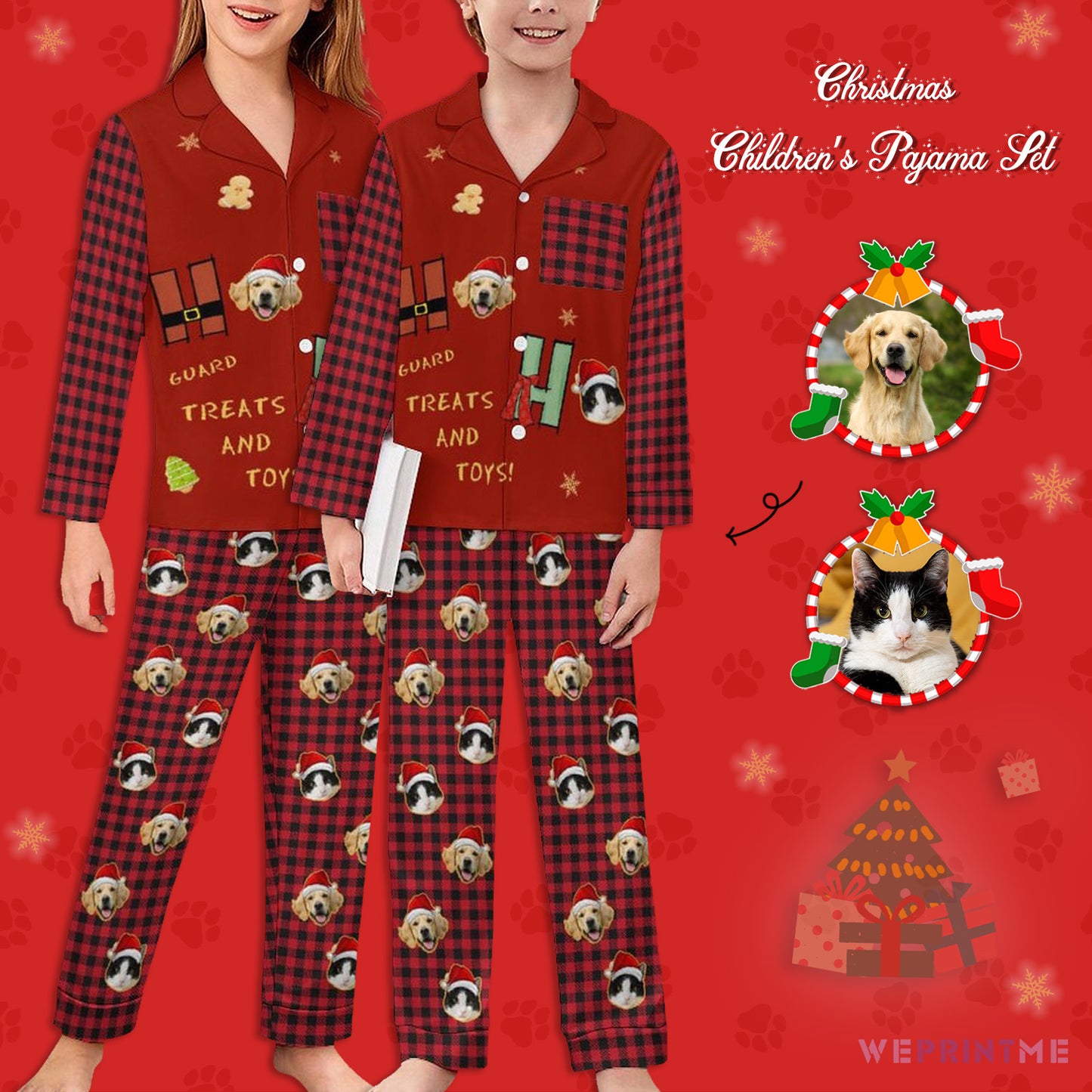 Custom Pet Face Guard Treats Kids Christmas Pajamas-WEPRINTME