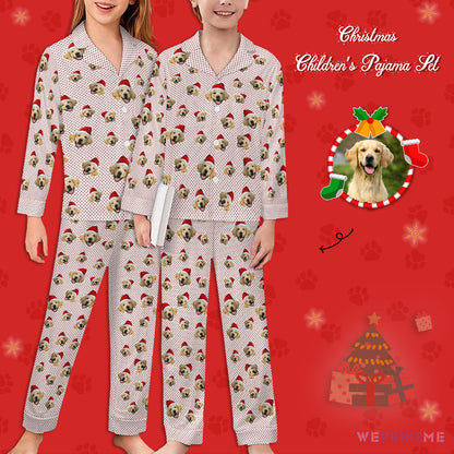 Custom Pet Face Everywhere Christmas Kids Pajamas-Red Dots-WEPRINTME