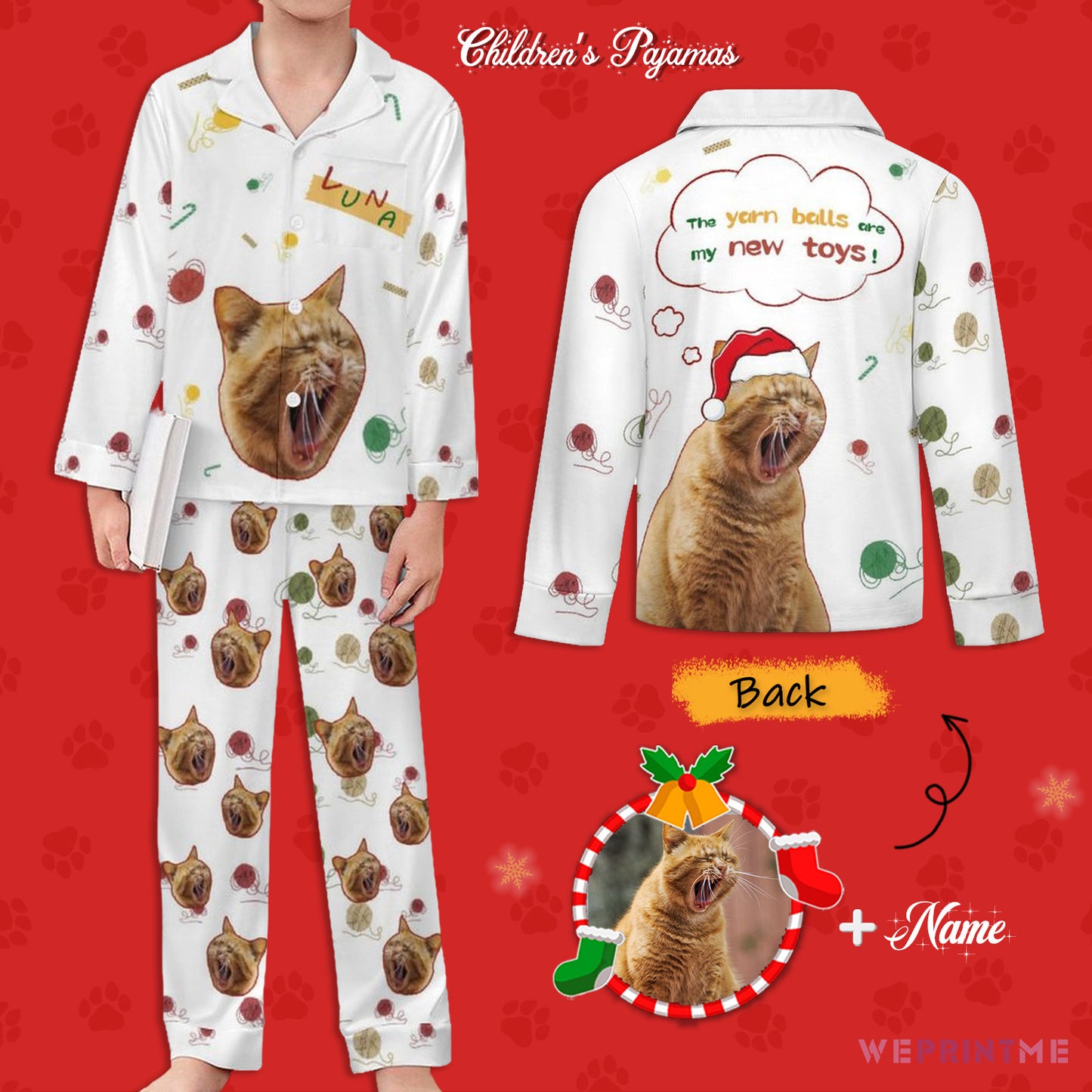 Custom Pet Play Yarn Balls Kids Christmas Pajamas-WEPRINTME