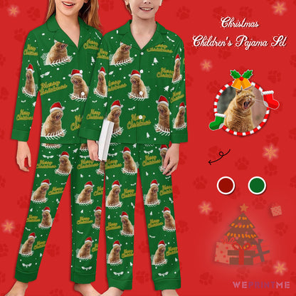 Custom Pet Merry Christmas Kids Christmas Pajamas-Green-WEPRINTME