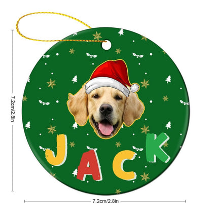 Personalized Pet Face and Name Christmas Round Pendant