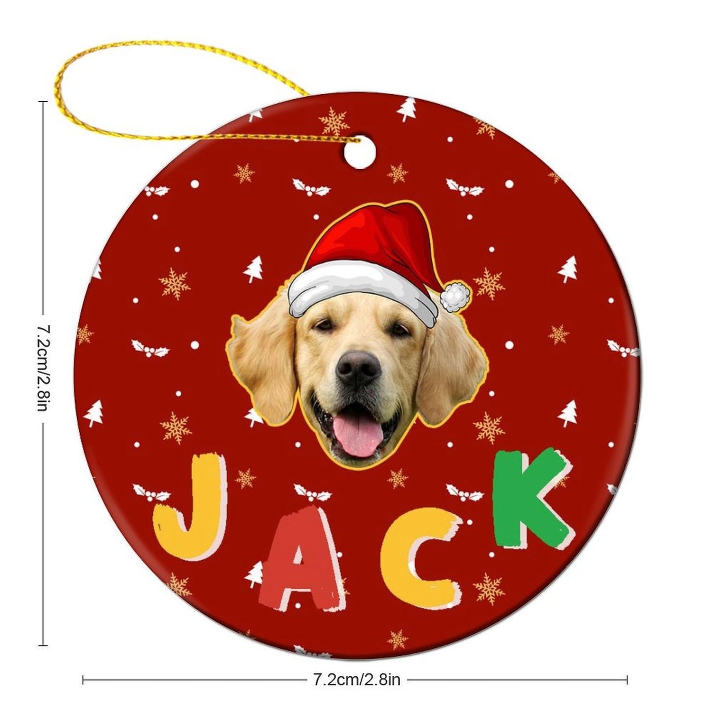 Personalized Pet Face and Name Christmas Round Pendant