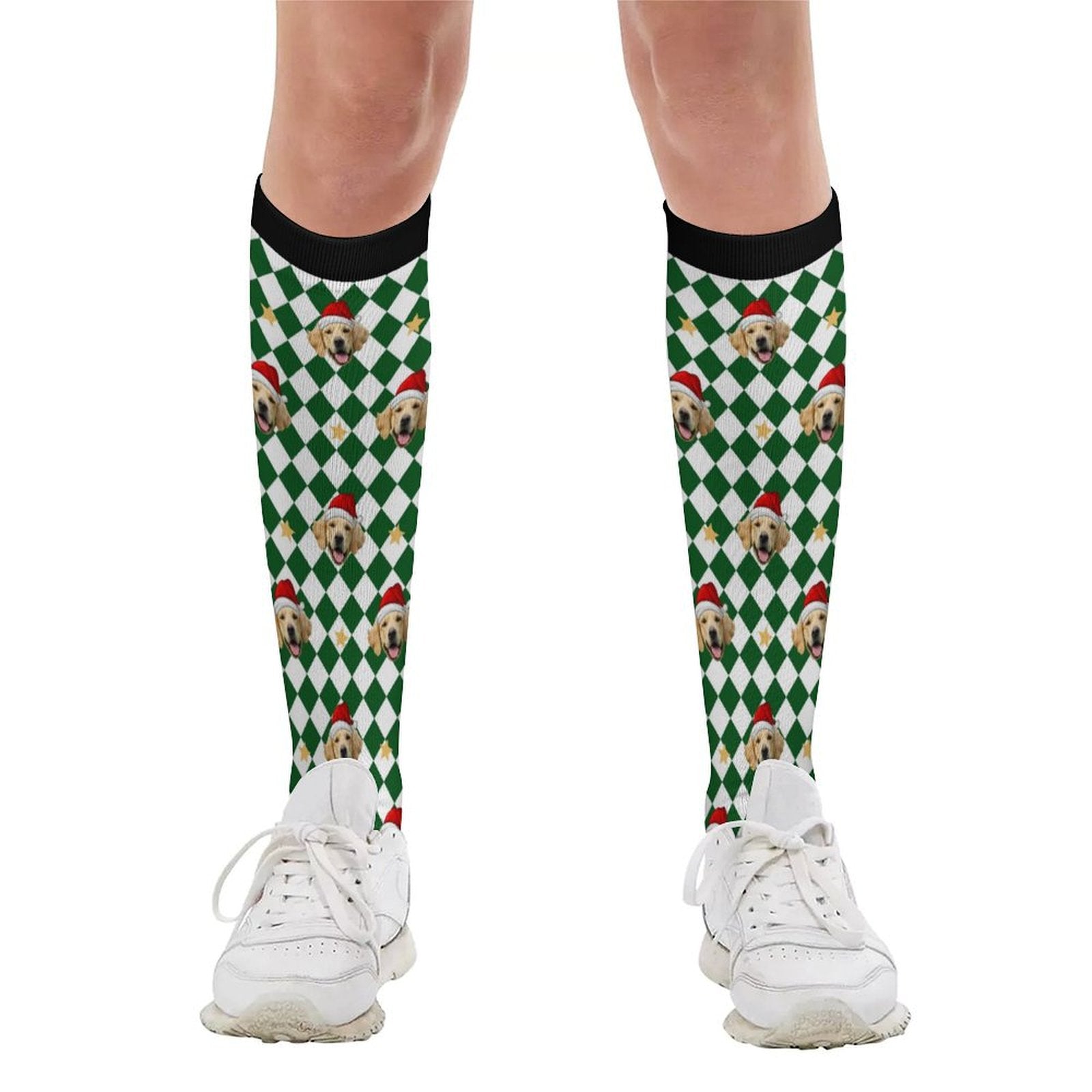 Custom Pet Face Green White Plaid Christmas Socks-WEPRINTME-2