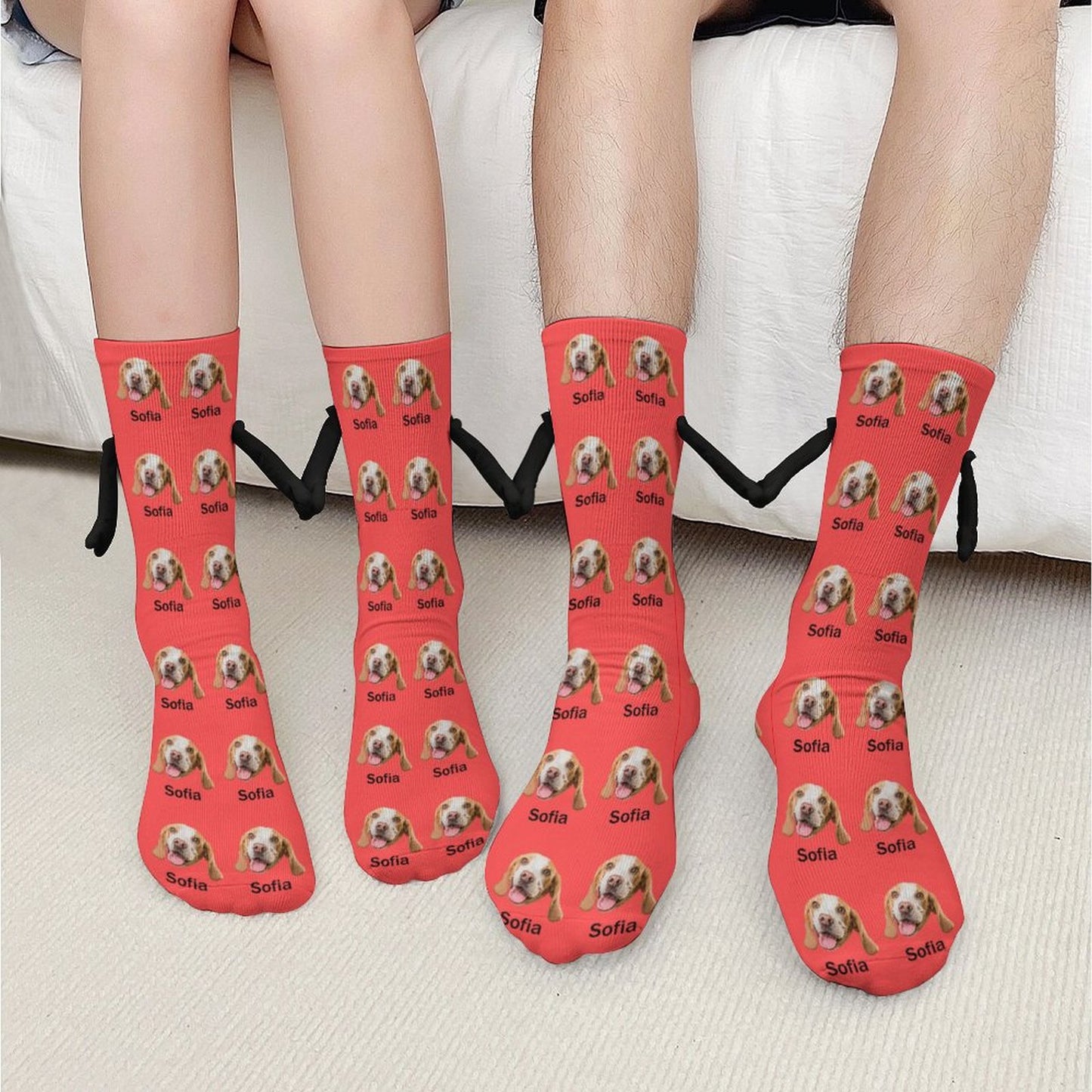 Custom Pet Face and Name Holding Hands Socks