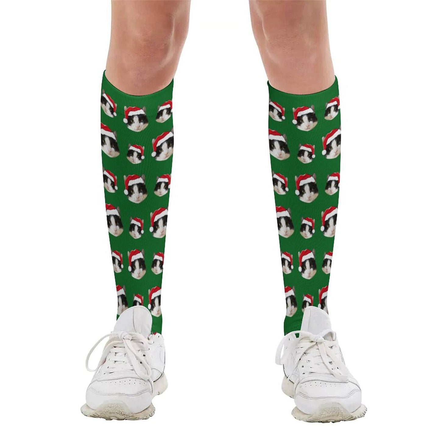 Custom Pet Face Christmas Socks-Green-WEPRINTME-2