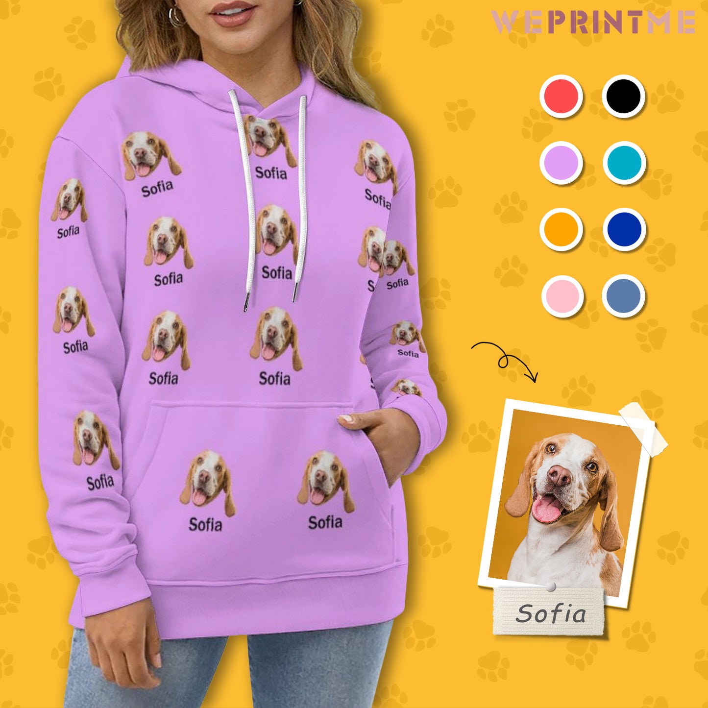 Custom Pet Face and Name Unisex Hoodie