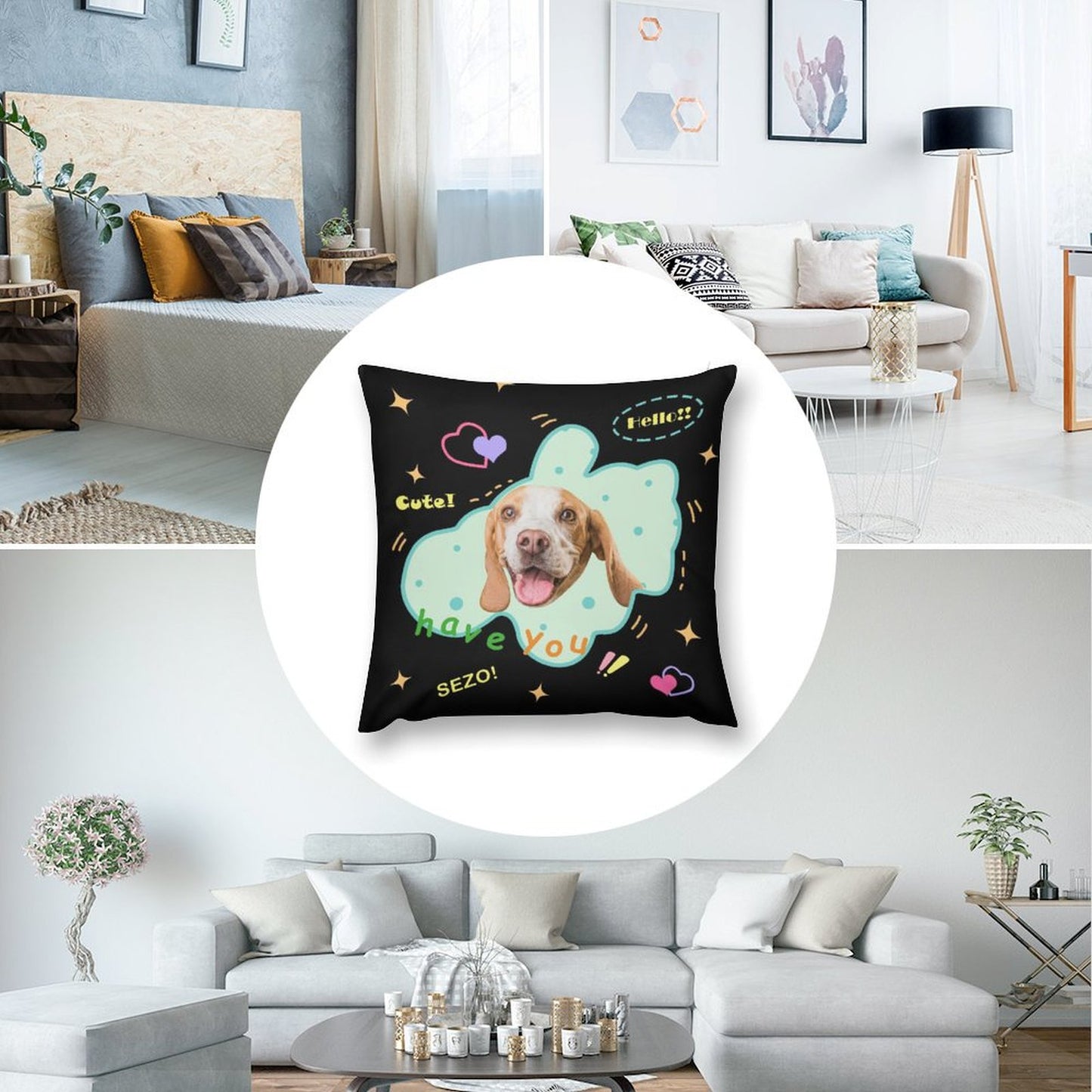 Custom Pet Face Hello Pillow Case