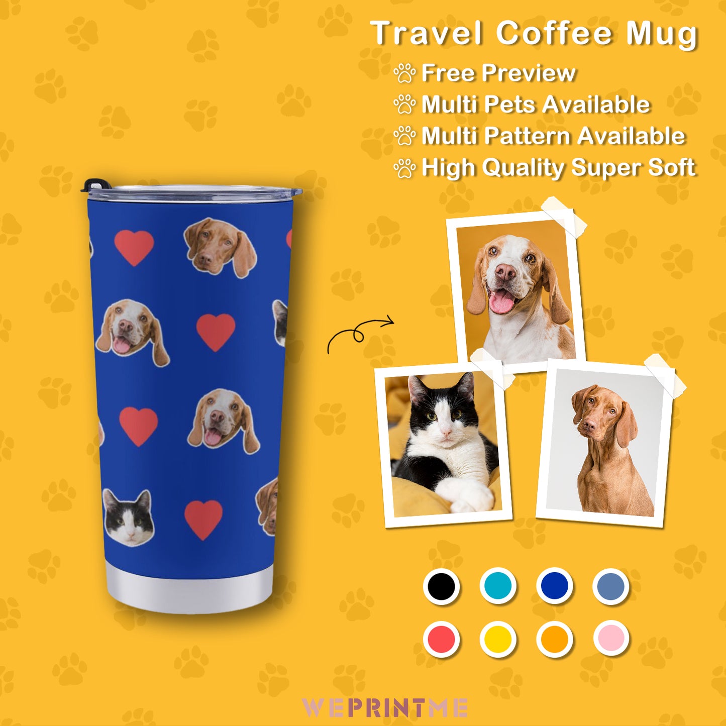 Custom Pet Face Heart Travel Mug