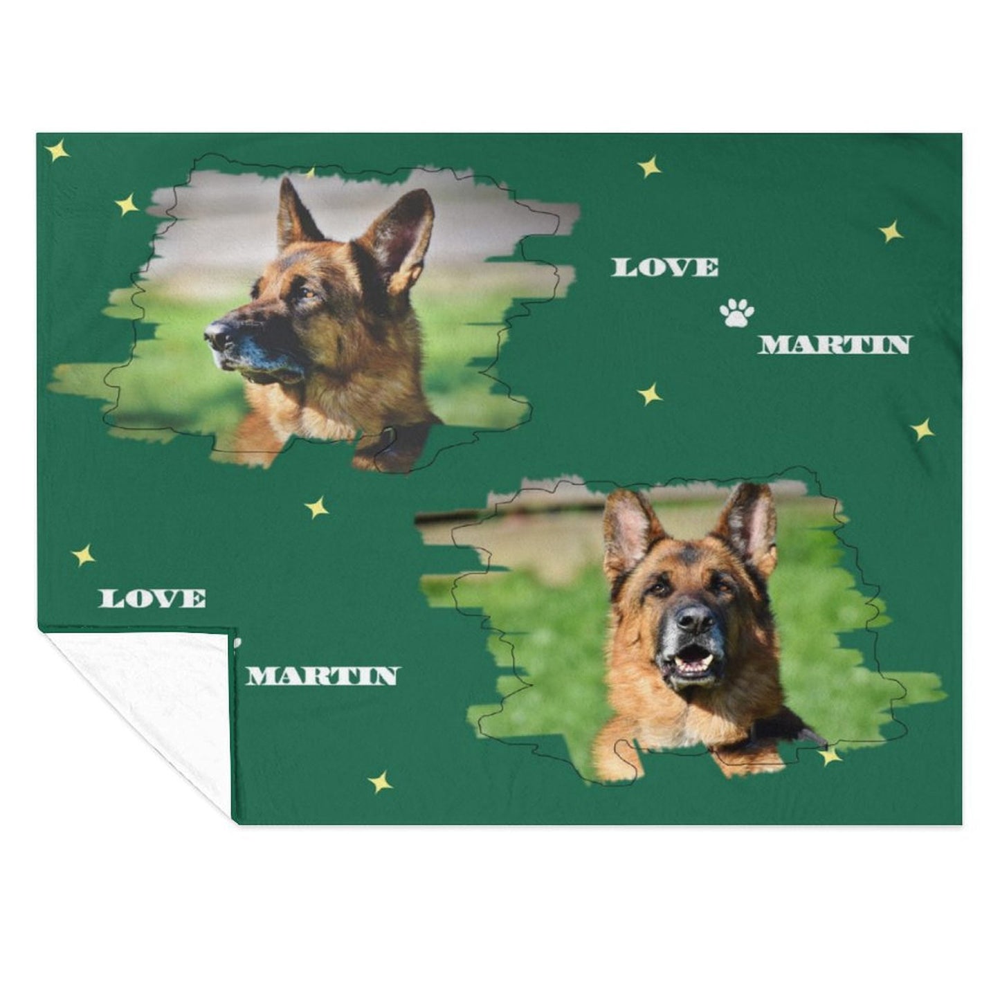 Custom Pet Photo Green Stars Fleece Blanket