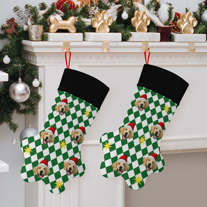 Personalized Pet Face Green Plaid Paw Christmas Stockings-WEPRINTME-2