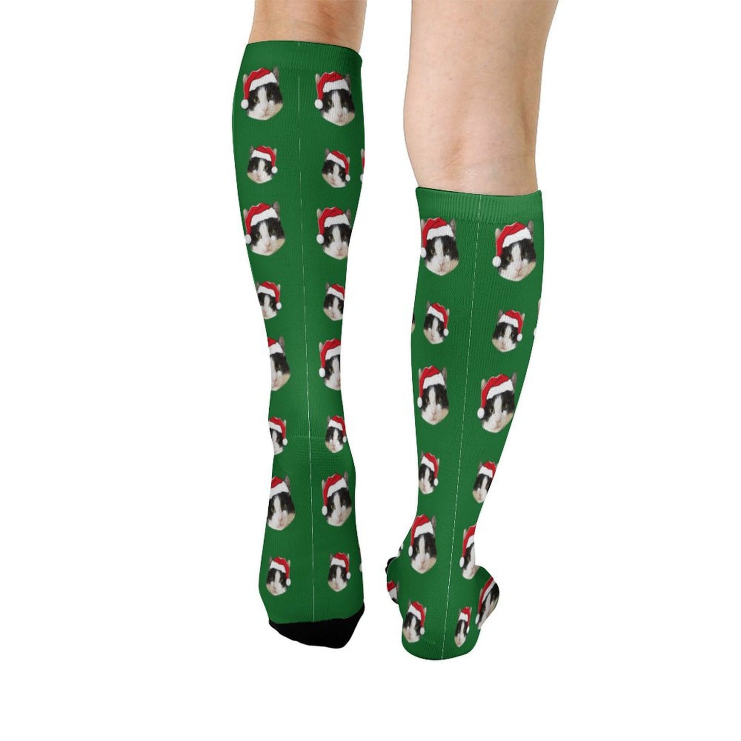 Custom Pet Face Christmas Socks-Green-WEPRINTME-3