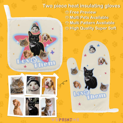 Custom Pet Face Star Oven Mitts and Pot Holders Sets