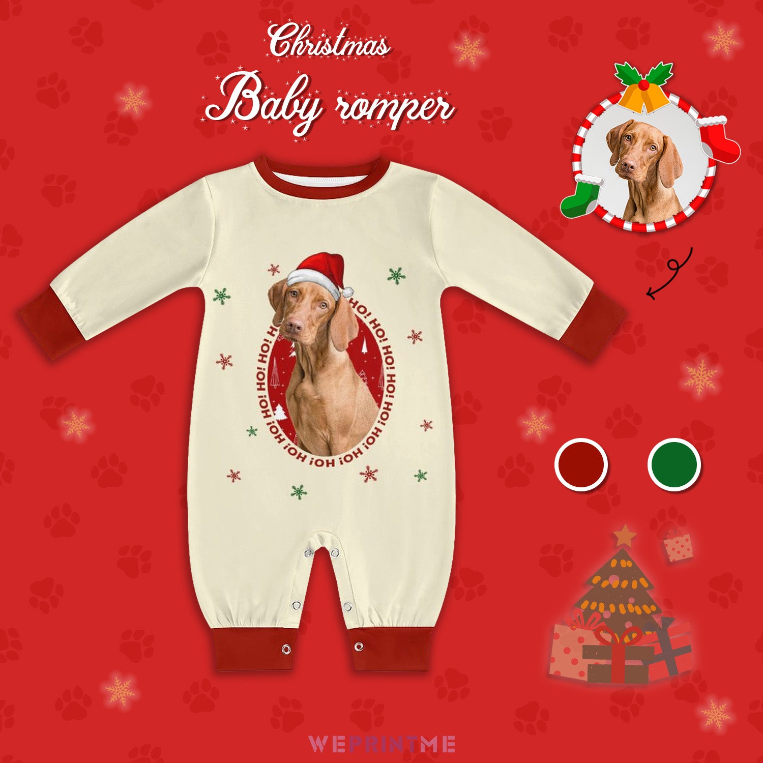 Custom Pet Face HoHo Pet Baby Onesie-Red Main-WEPRINTME