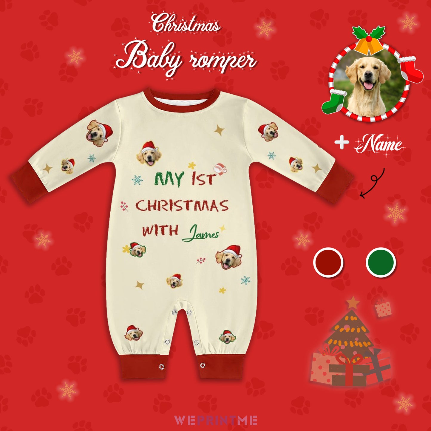 Custom Pet Face 1st Christmas Baby Onesie-Main-WEPRINTME