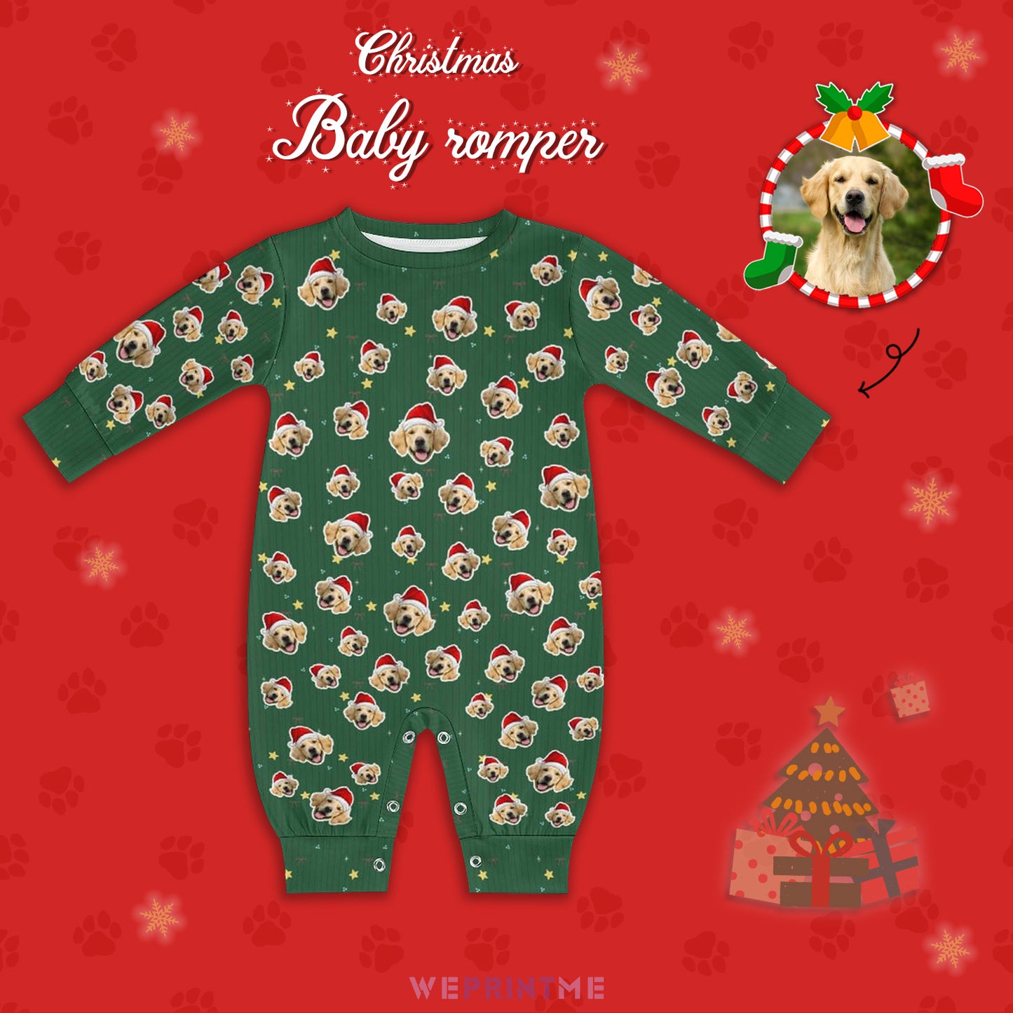 Custom Pet Face Everywhere Santa Pet Baby Onesie-1 Main-WEPRINTME