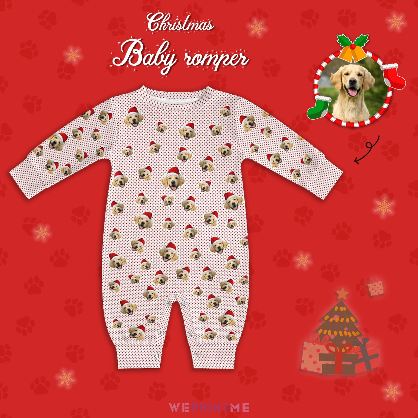 Custom Pet Face Everywhere Santa Pet Baby Onesie-4 Main-WEPRINTME