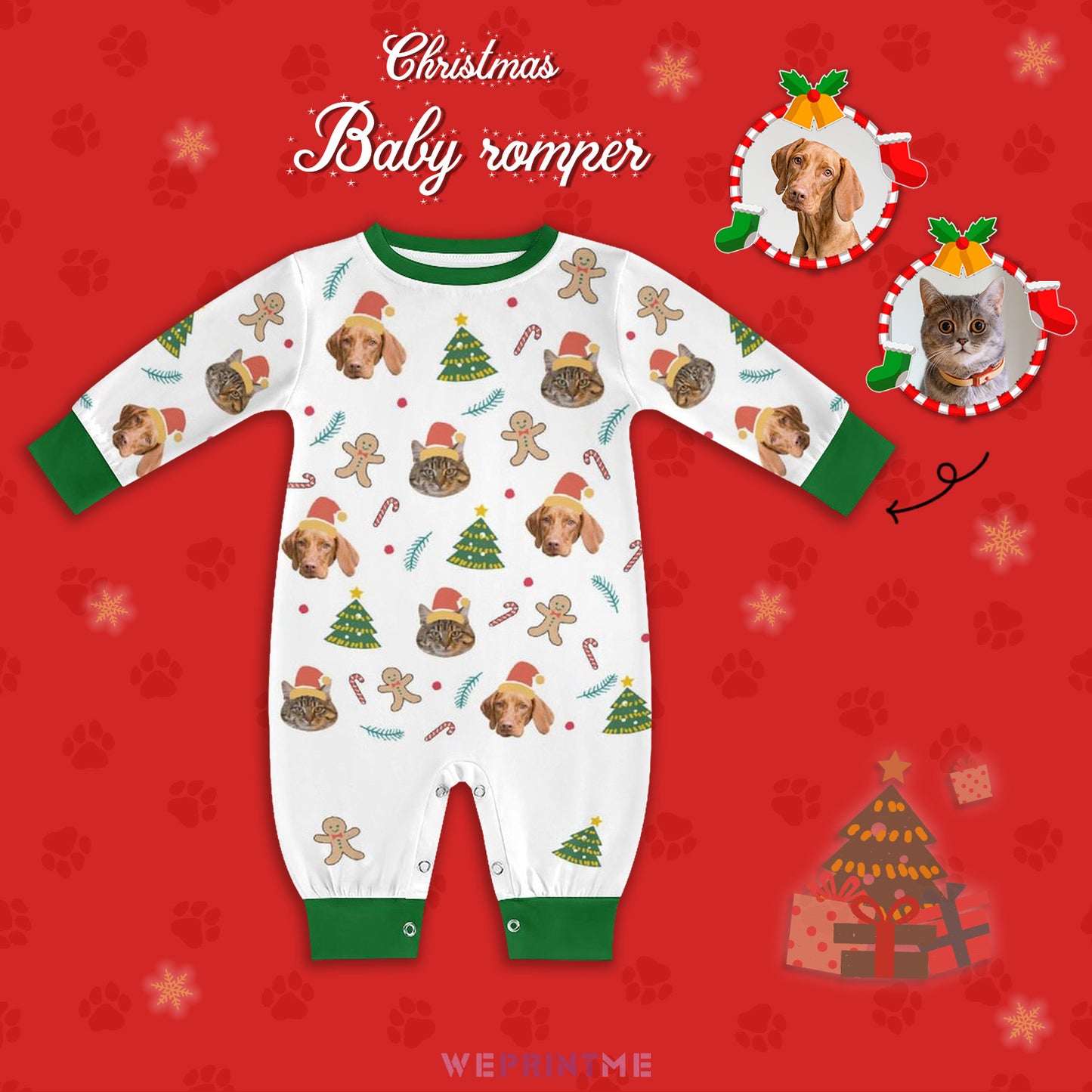 Custom Pet Face Gingerbread Man Baby Onesie-Main-WEPRINTME