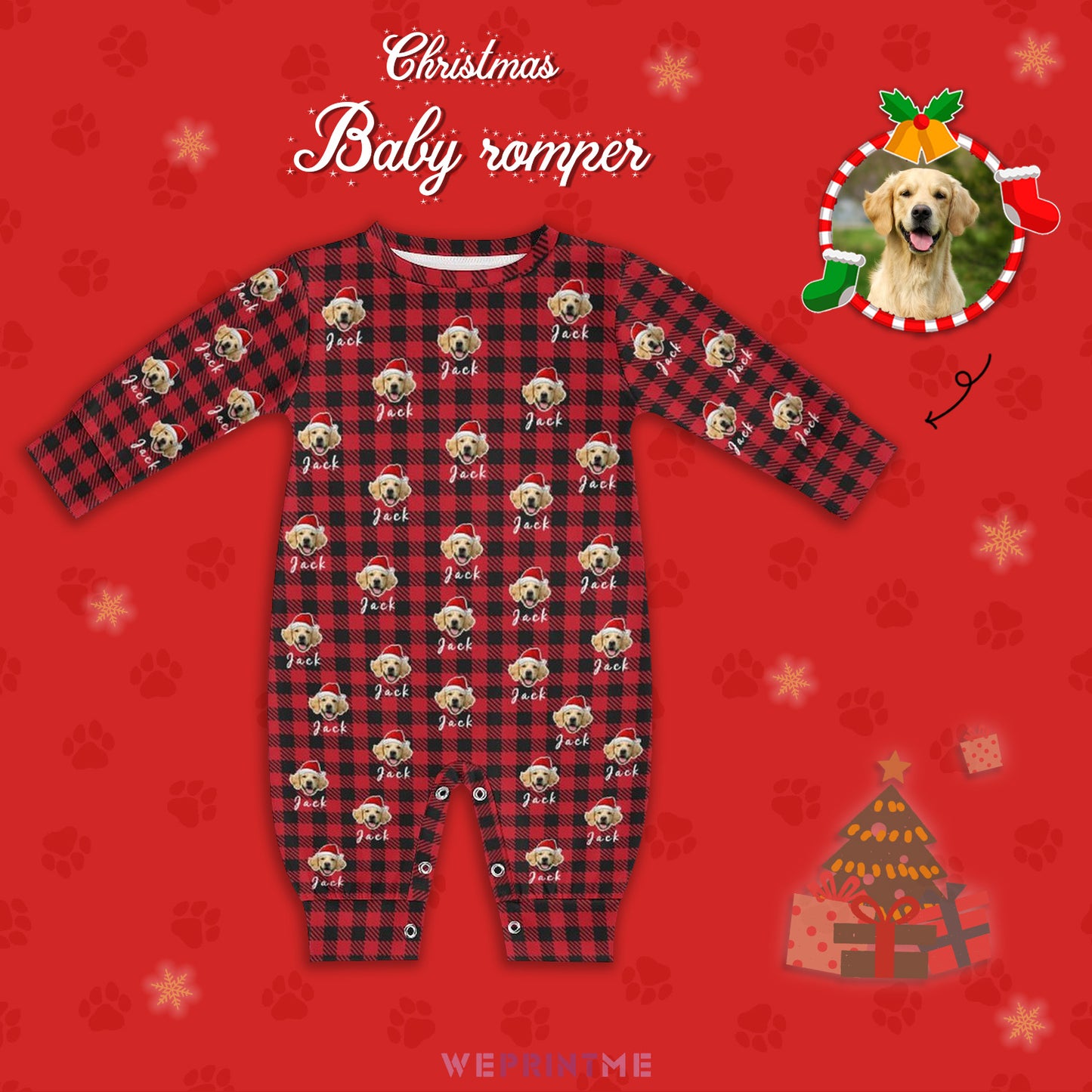 Custom Pet Face and Name Christmas Baby Onesie-3 Main-WEPRINTME