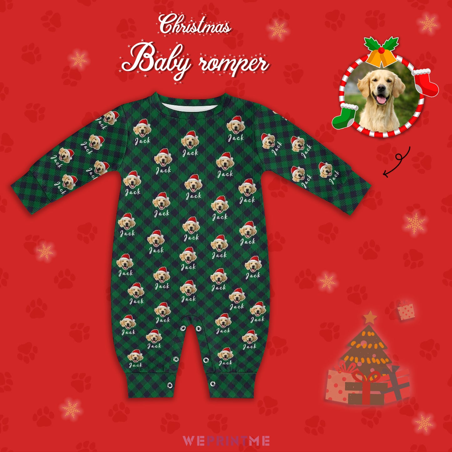 Custom Pet Face and Name Christmas Baby Onesie-4 Main-WEPRINTME