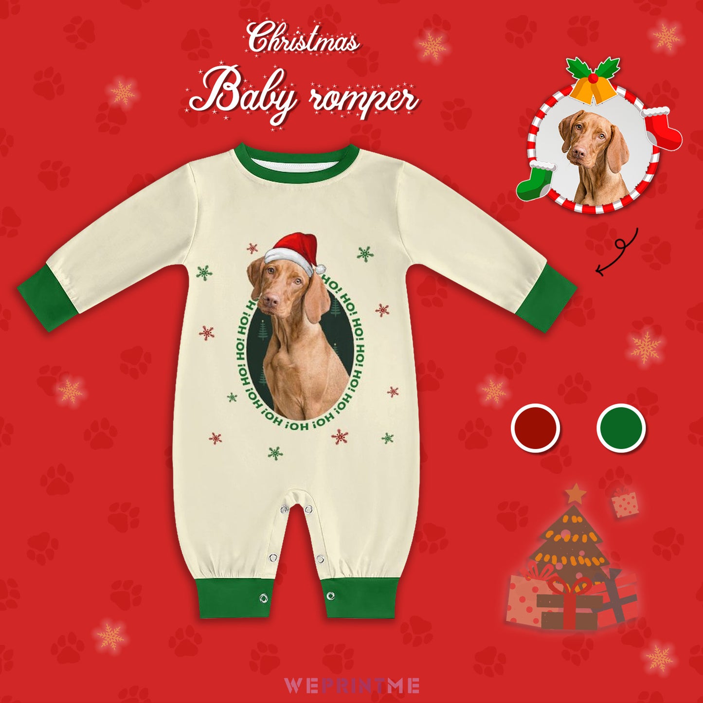 Custom Pet Face HoHo Pet Baby Onesie-Green Main-WEPRINTME